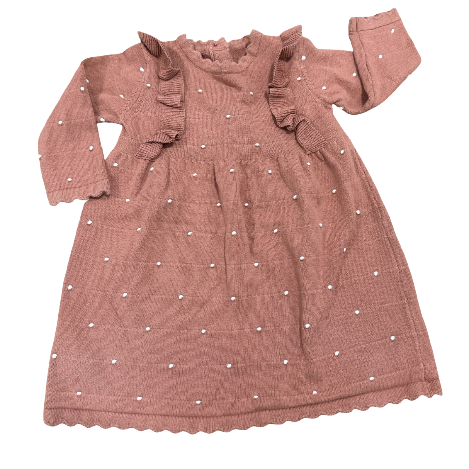 6-12M Rust Knitted Dress with White Polka Dots and Frills - Woolworths