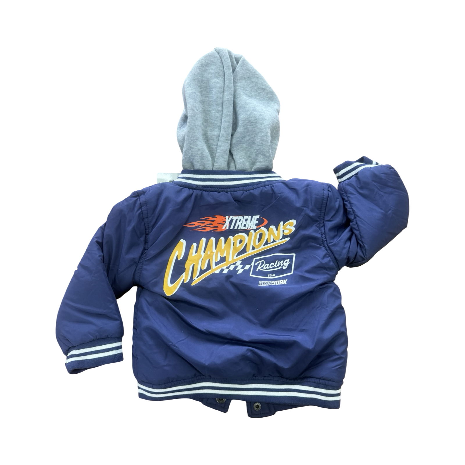 *NEW* 18-24M Blue & Grey Racing Hooded Puffer Jacket - Mr Price