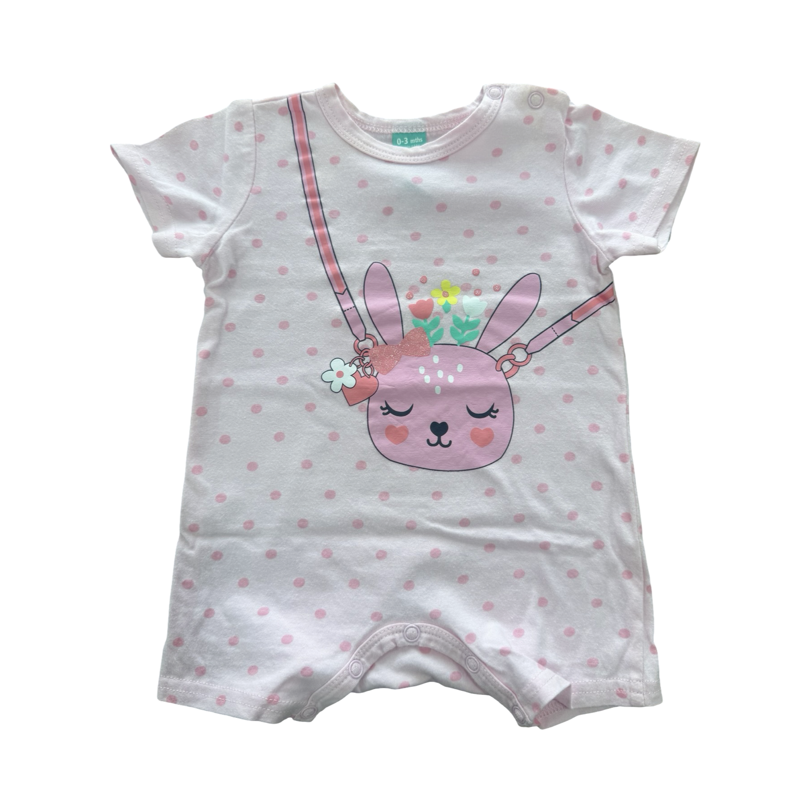0-3M Pink Polkadot Bunny Romper - Ackermans