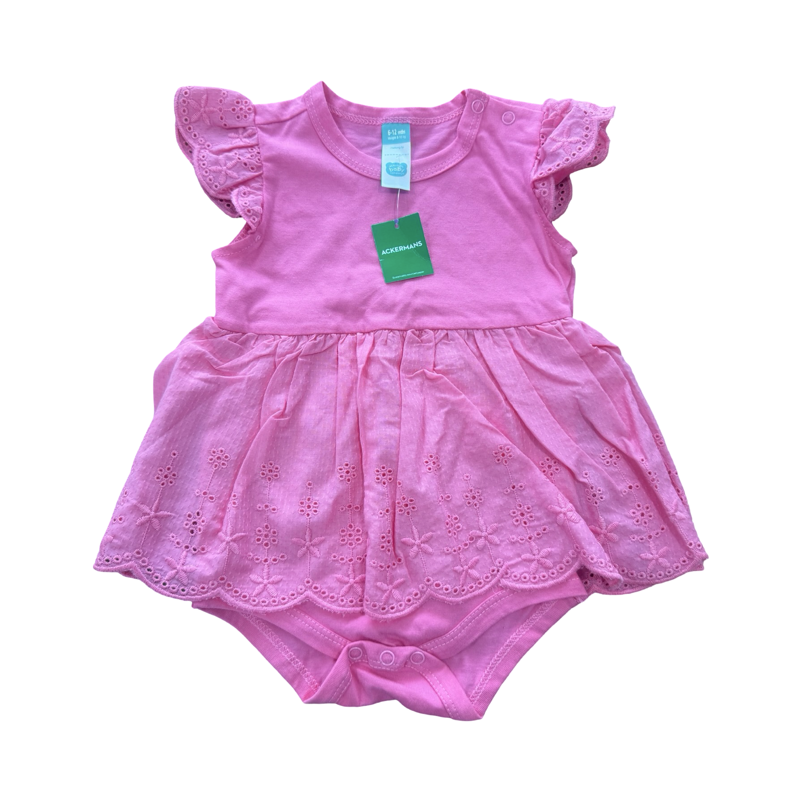 *NEW* 6-2M Pink Romper Dress with Lace Detail - Ackermans