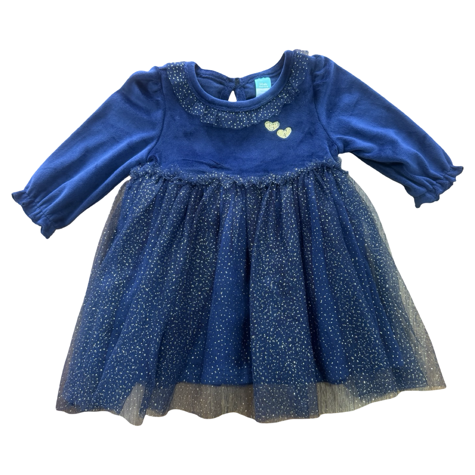 3-6M Navy and Gold Velour & Tulle Dress - Ackermans