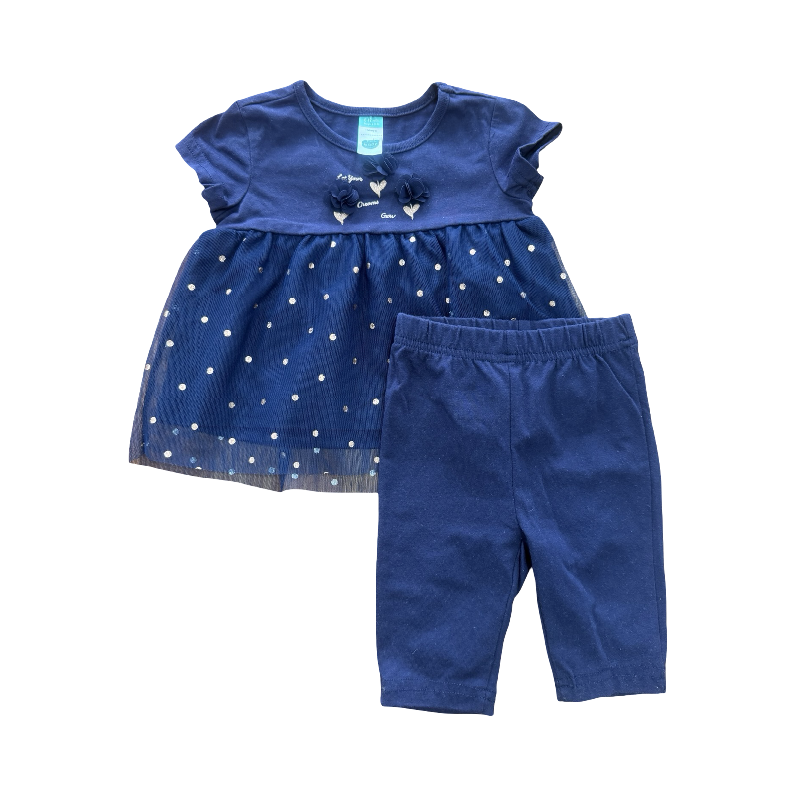 6-12M Navy and Rose Gold Polka Dot 2pc Set - Ackermans