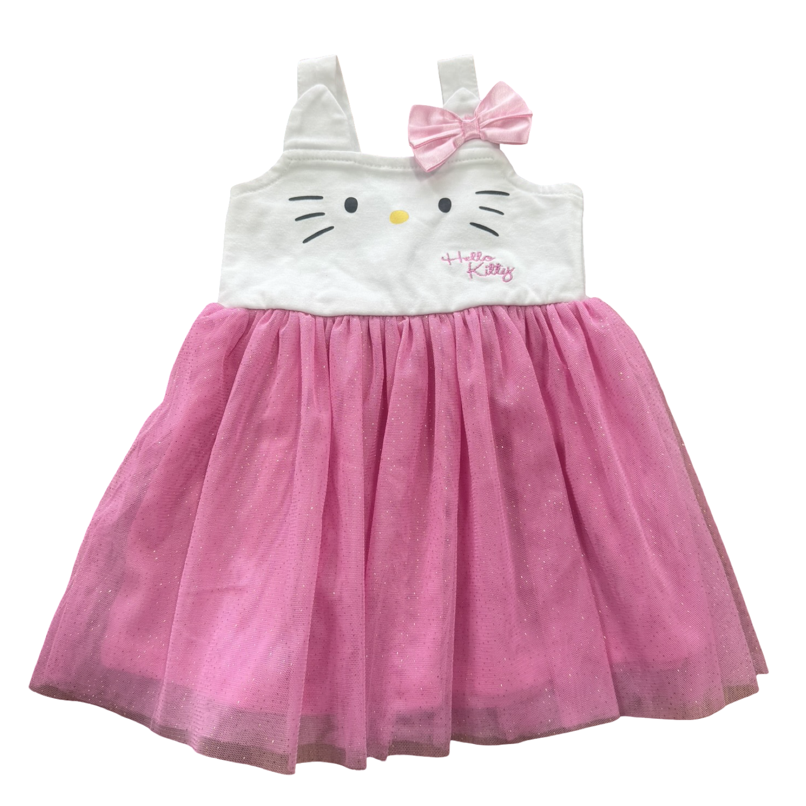 6-12M White & Pink Dress with attached Tulle Skirt - Hello Kitty