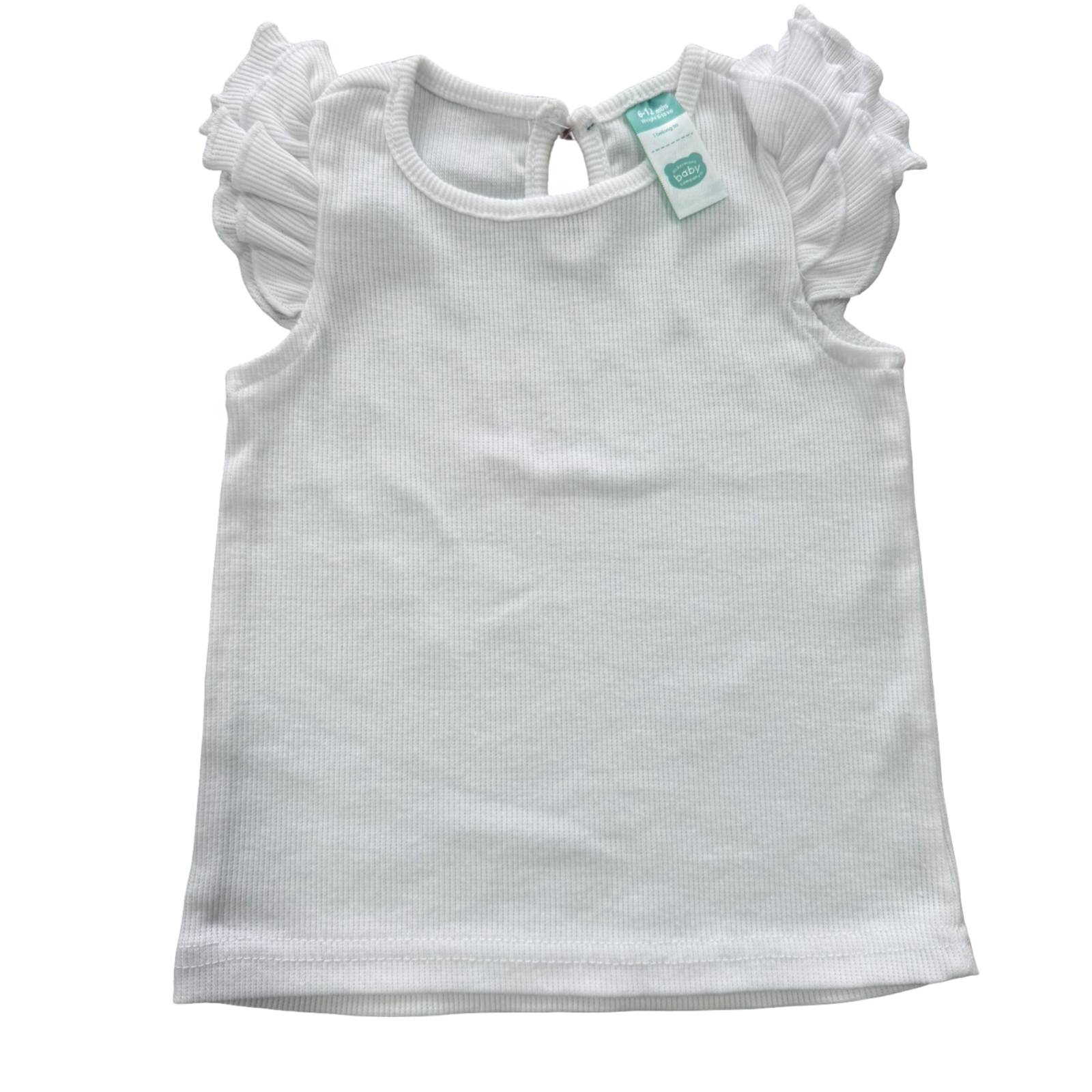 6-12M White Ribbed Sleeveless Top with Frills - Ackermans