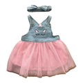 6-2M Denim & Pink Dungaree Style Dress with Tulle Skirt + Headband - Ackermans