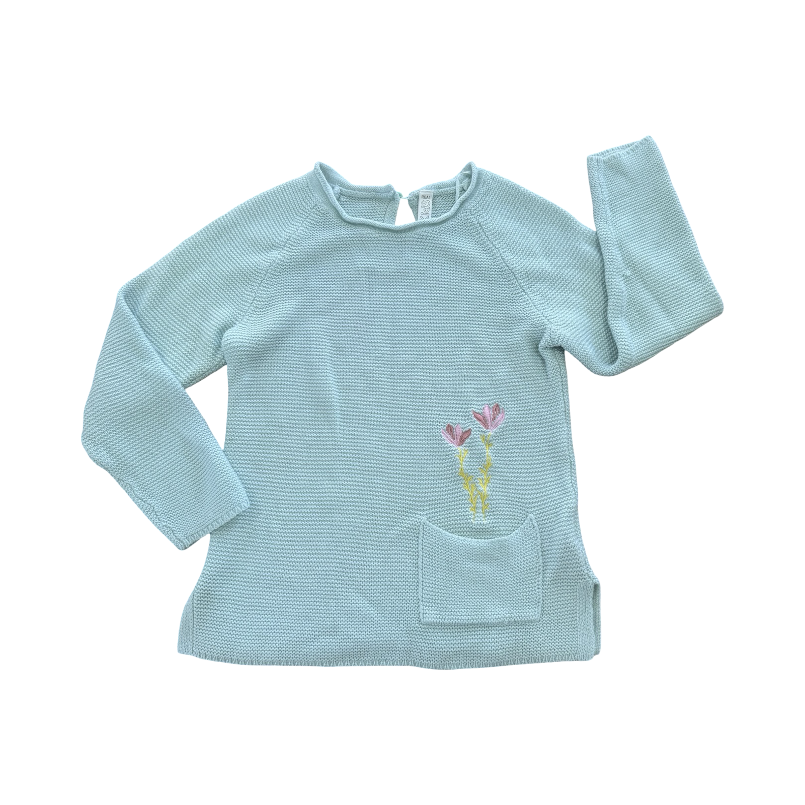 7-8Y Green Knitted Jersey with Floral Detail - Real Kids