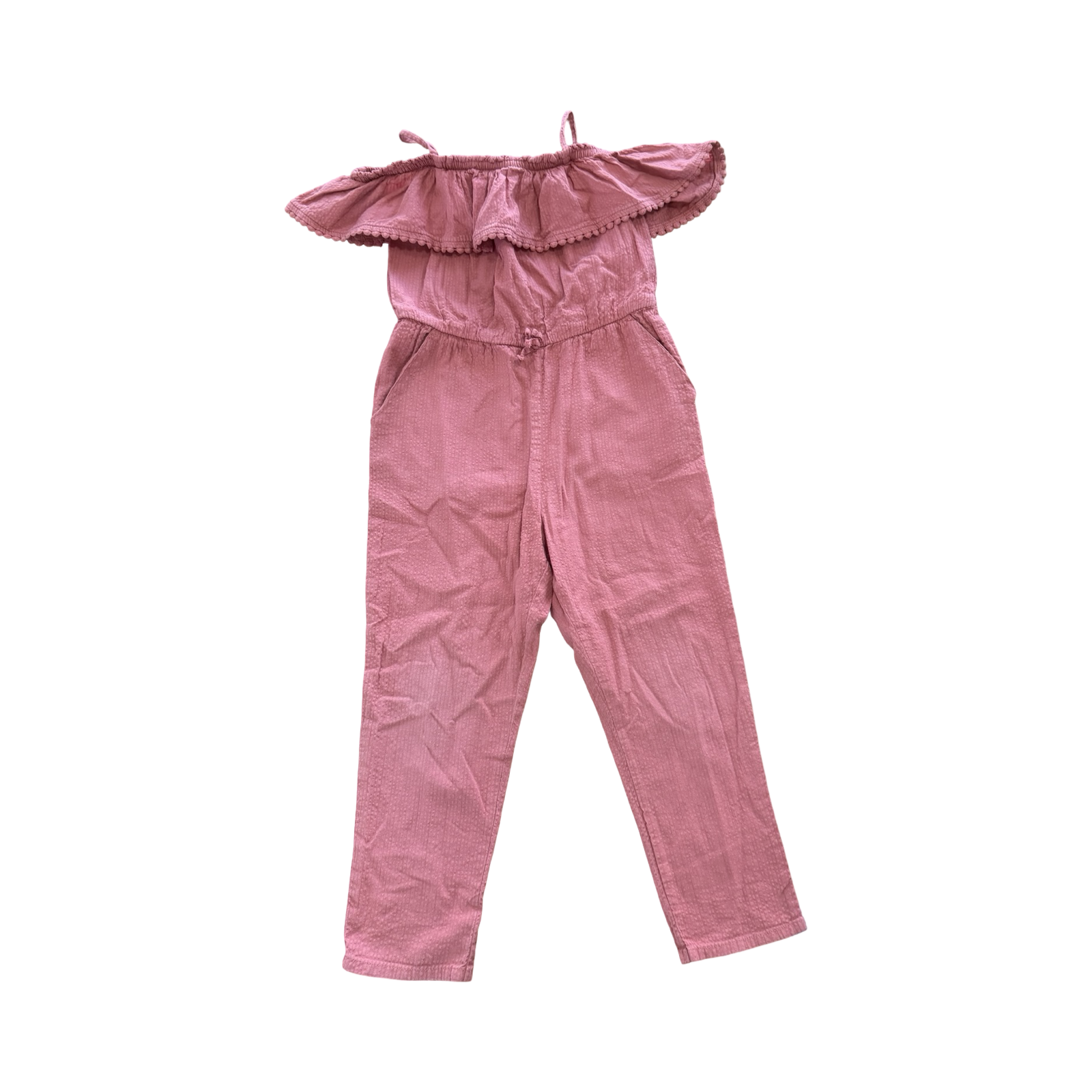 4-5Y Blush Cotton Bodysuit with Frill Detail & Pockets - H & M