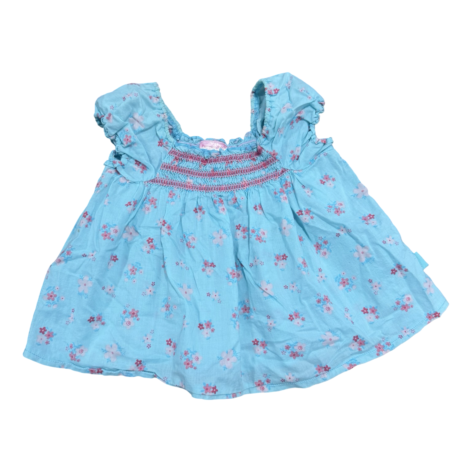 12-18M Pink & Blue Floral Top with Smocked Front - Pumpkin Patch
