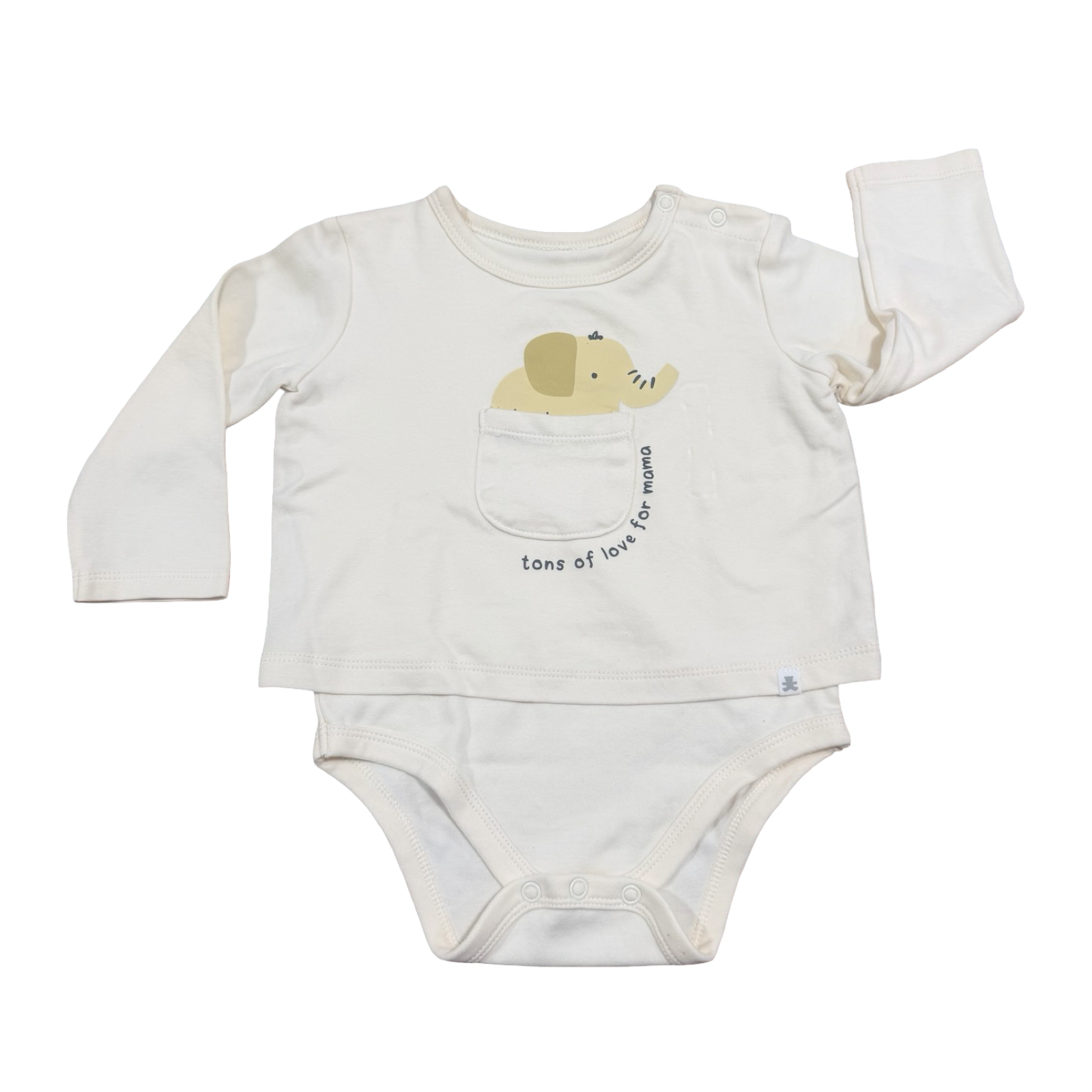 12-18M Cream Elephant Bodysuit with attached Top - Woolworths