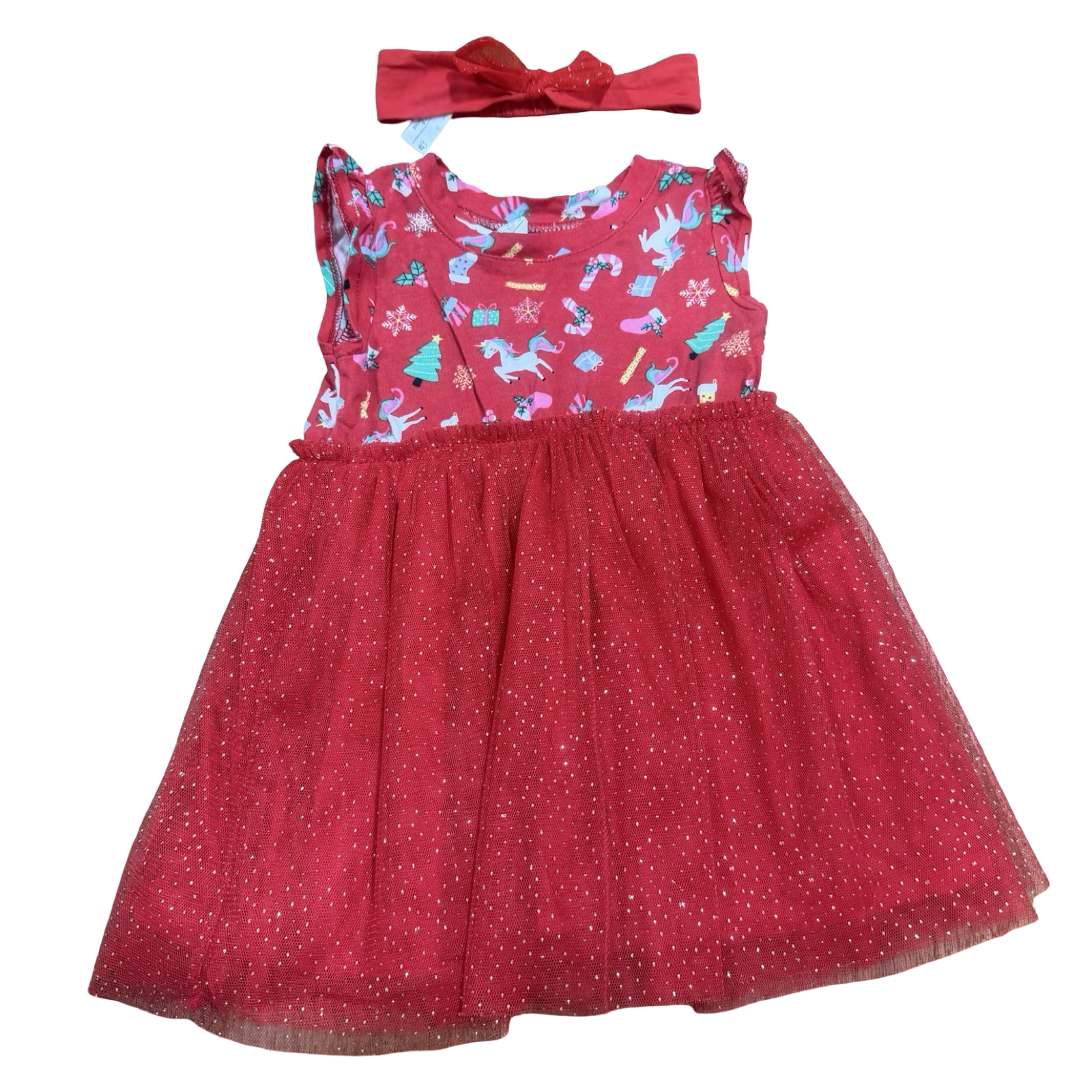1-2Y Red Christmas Theme Dress with Tutu Skirt & Headband - Real Kids