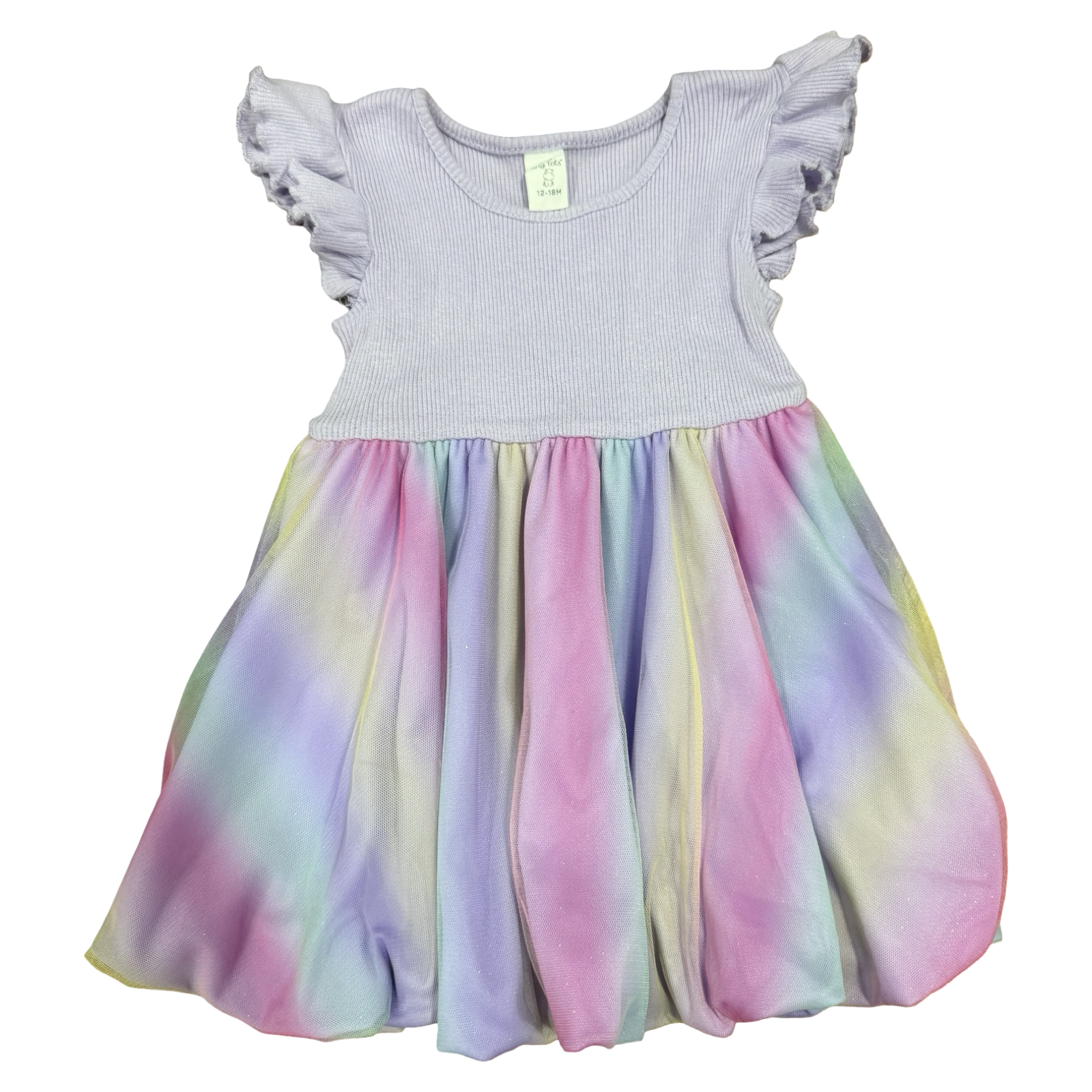 12-18M Purple & Multicoloured Dress with Soft Tulle Bottom - Tiny Tots
