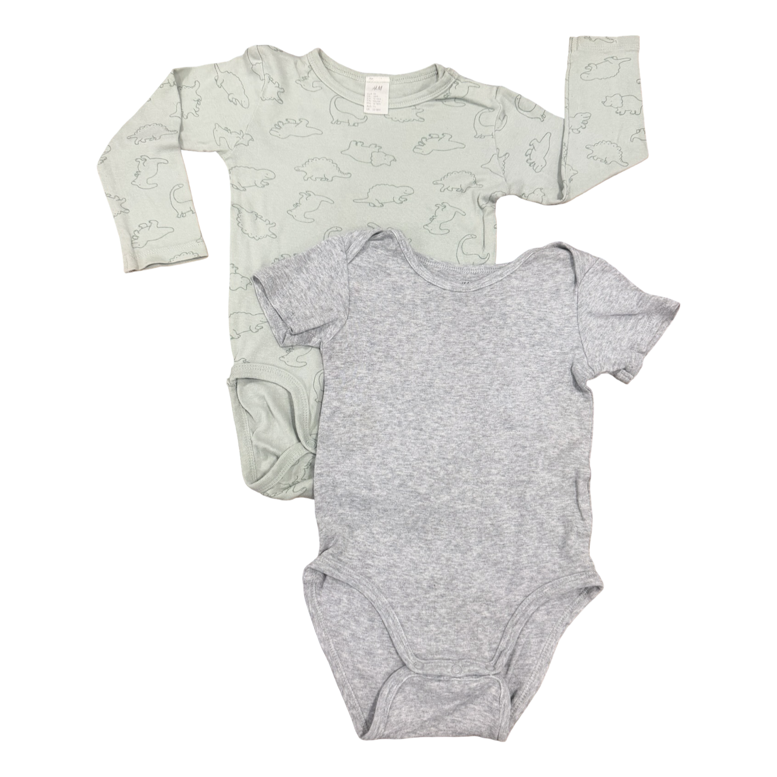 2-18M 2pc Green Dino & Grey Cotton Bodysuits - H & M