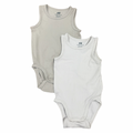 6-9M 2pc Beige & Cream Ribbed Cotton Sleeveless Bodysuits - H & M
