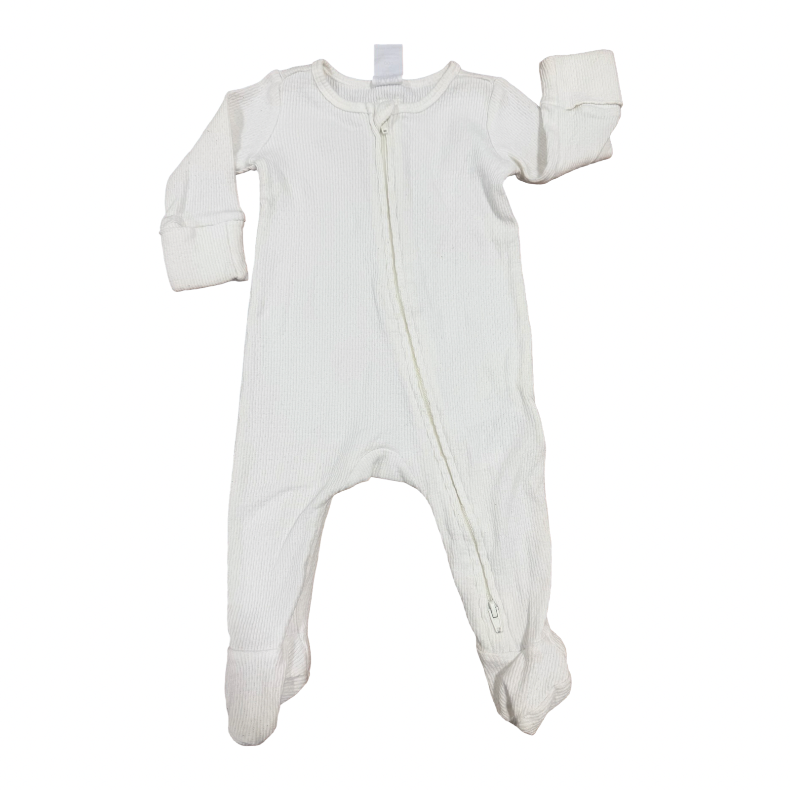 0-3M White Waffle Cotton Zipper Babygrow - Cotton On