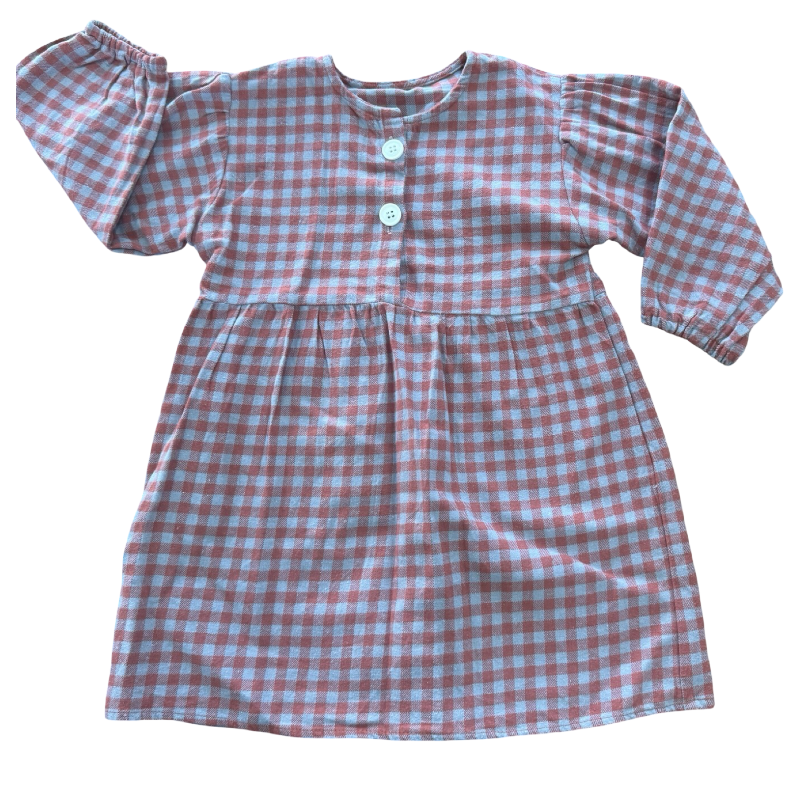 4-5Y Grey & Red Gingham Long Sleeve Dress - Popcandy