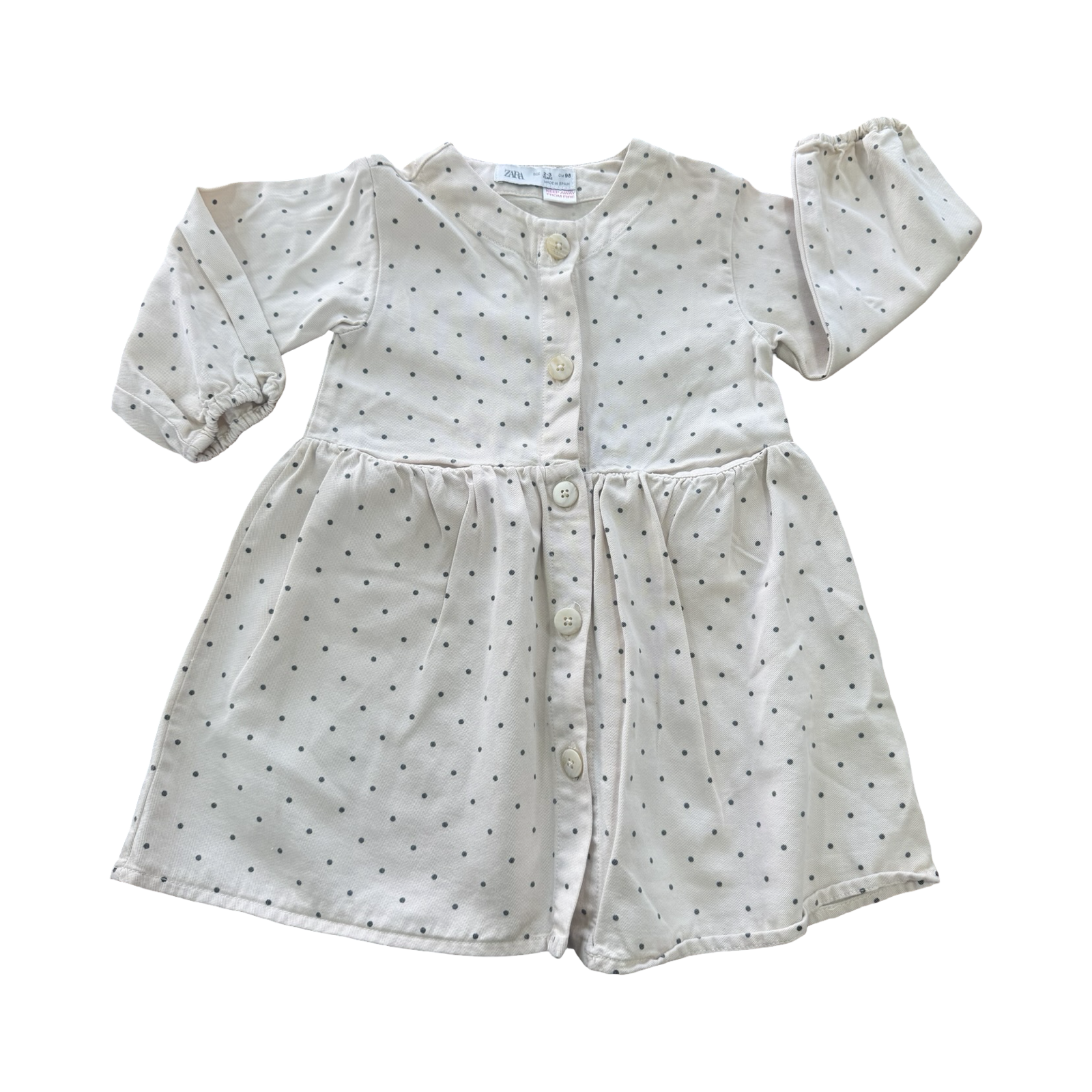 2-3Y Cream & Black Polkadot Dress - Zara