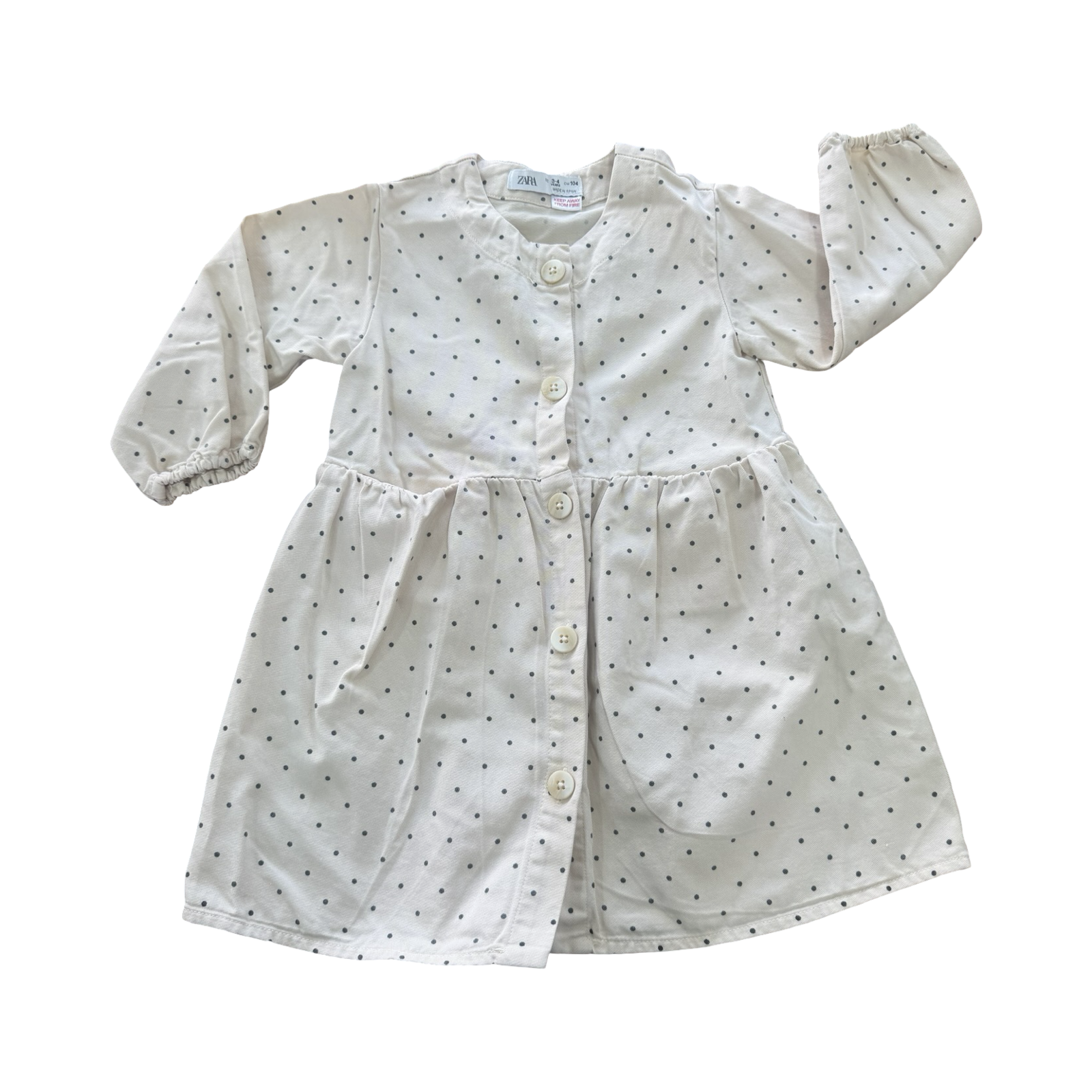 3-4Y Cream & Black Polkadot Dress - Zara