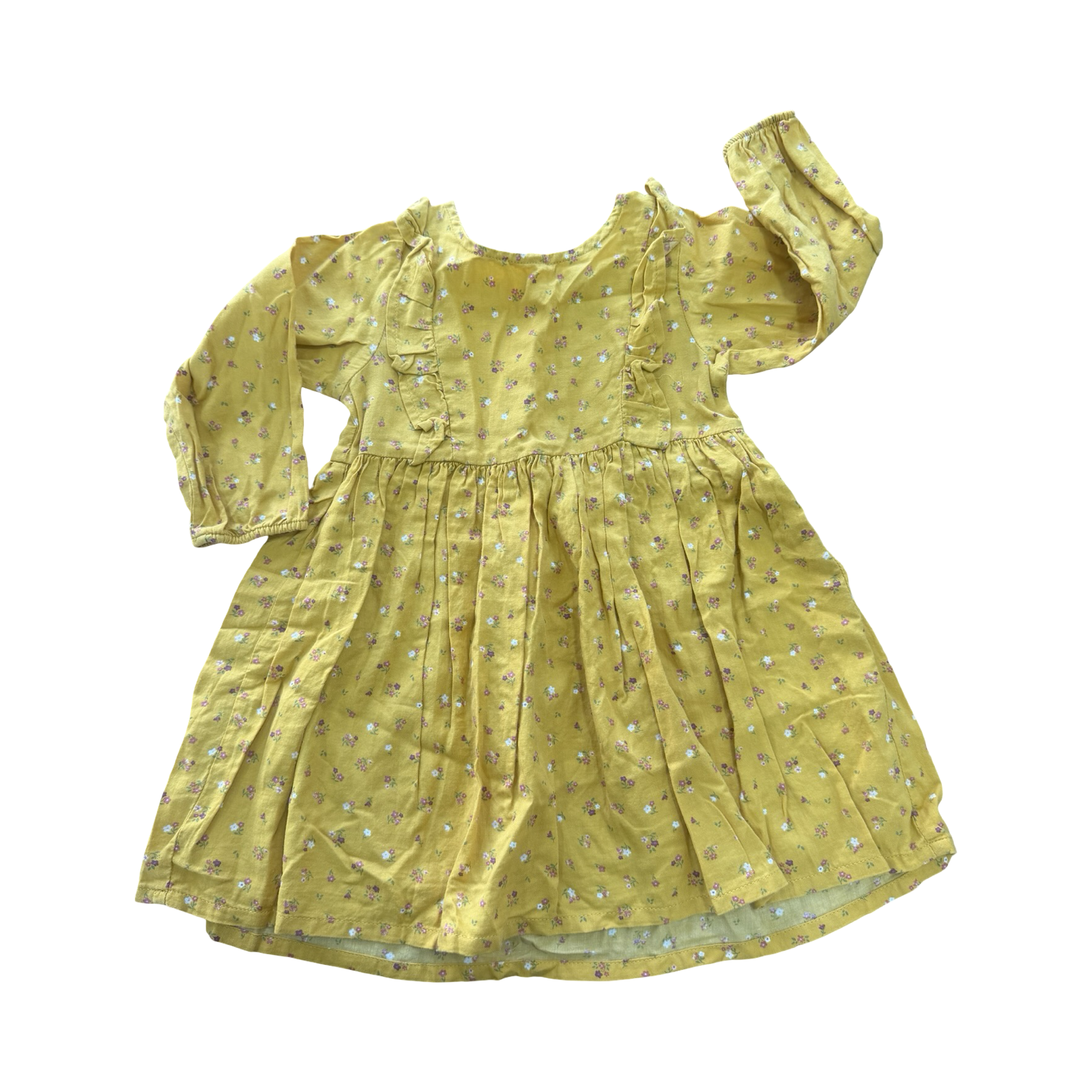 12-18M Yellow Floral Frill Long Sleeve Dress - H & M