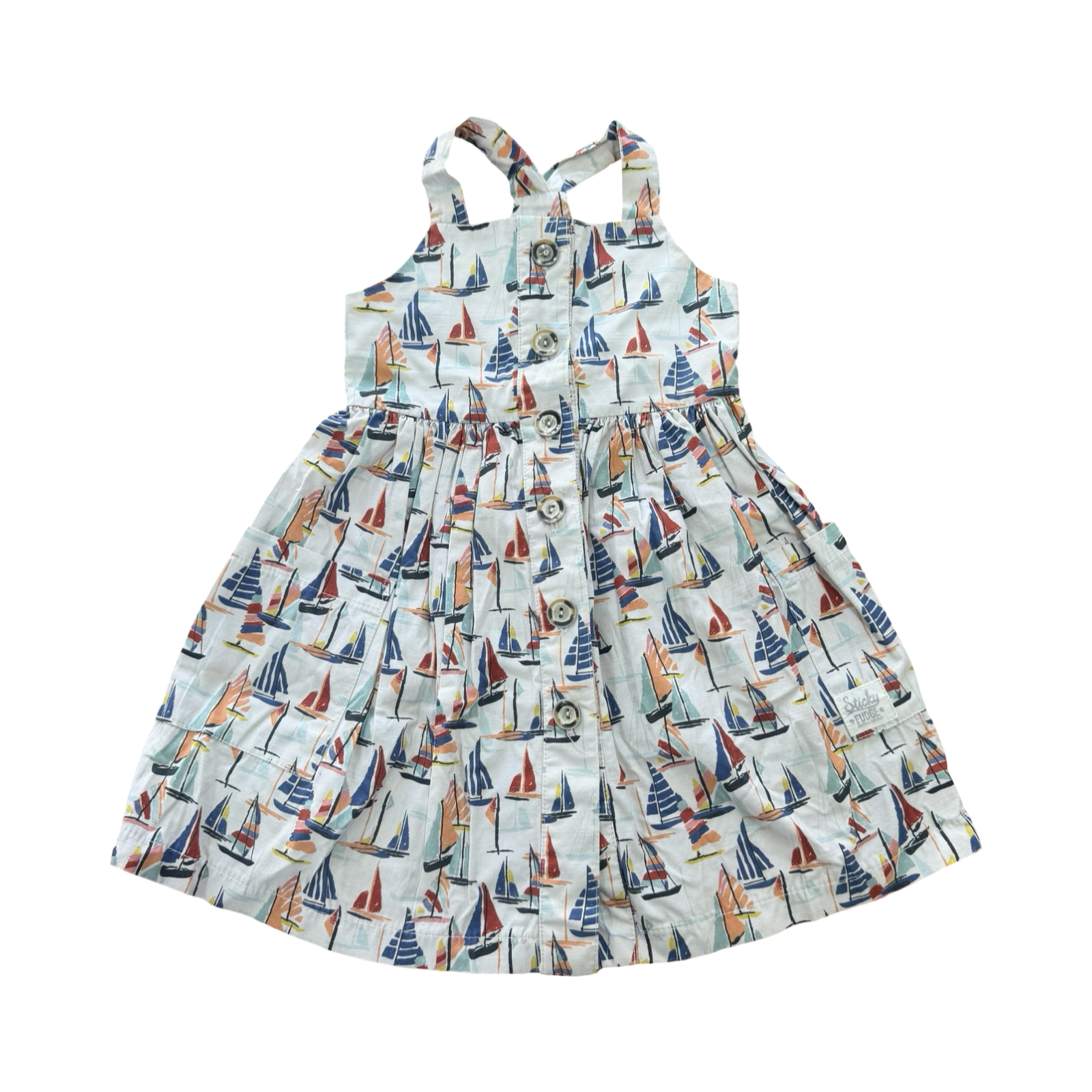 12-18M Cotton Sailboat Dress - Sticky Fudge