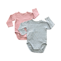 9-12M 2pc Grey & Pink Cotton Long Sleeve Bodysuits - H & M