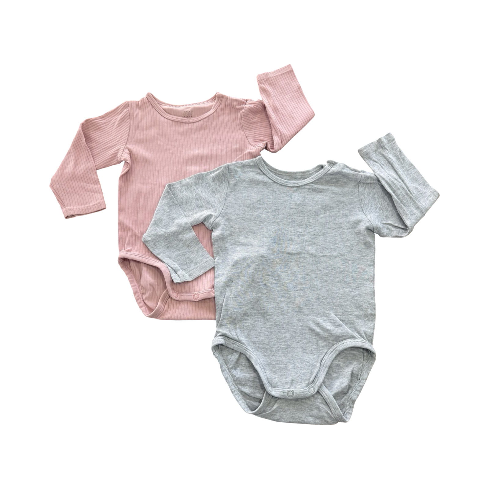 9-12M 2pc Grey & Pink Cotton Long Sleeve Bodysuits - H & M