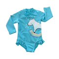6-12M Blue Unicorn Long Sleeve Girls Swimming Costume - Woolworths
