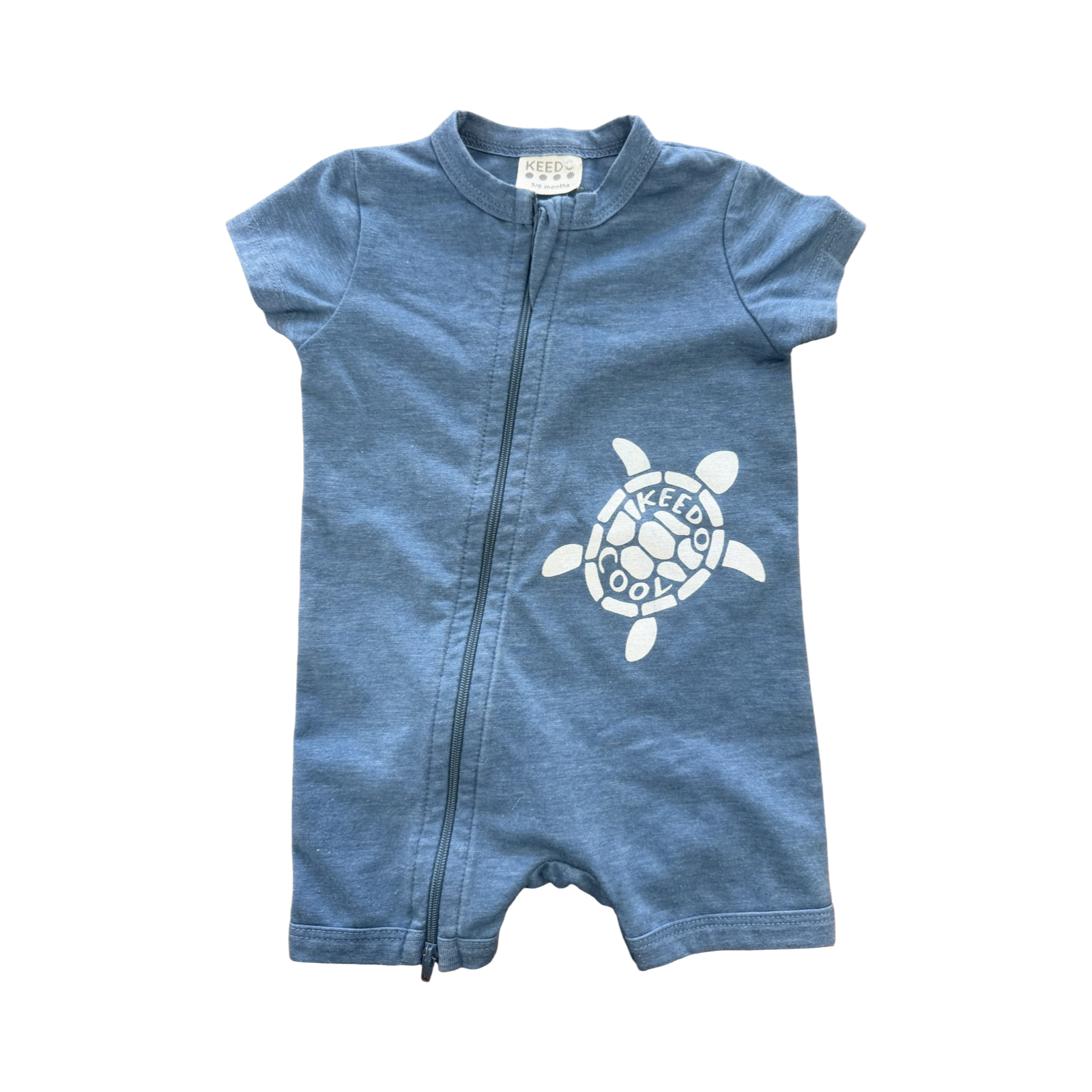 3-6M Blue Tortoise Zipper Romper - Keedo