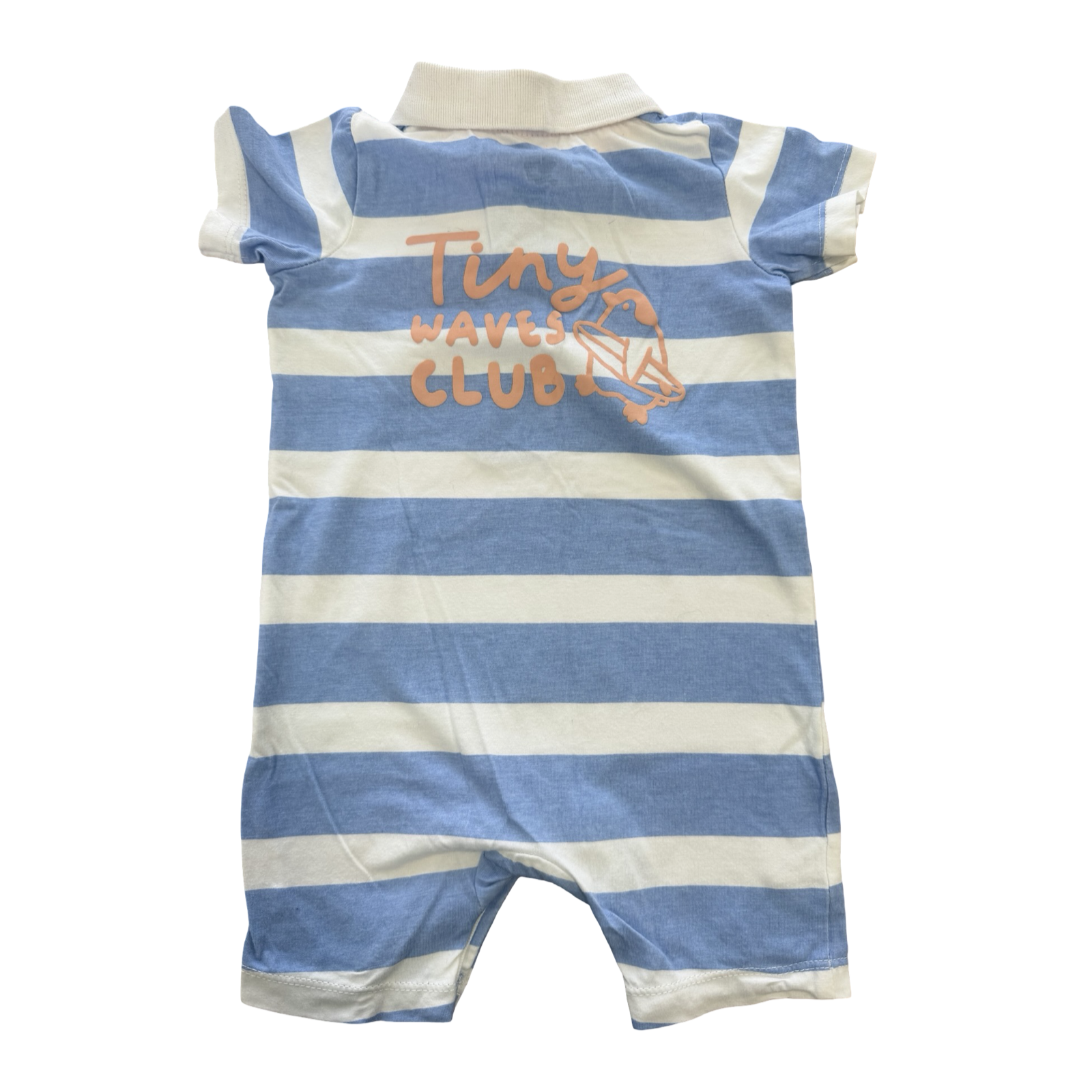 3-6M Blue & White Tiny Waves Club Golfer Romper - Woolworths