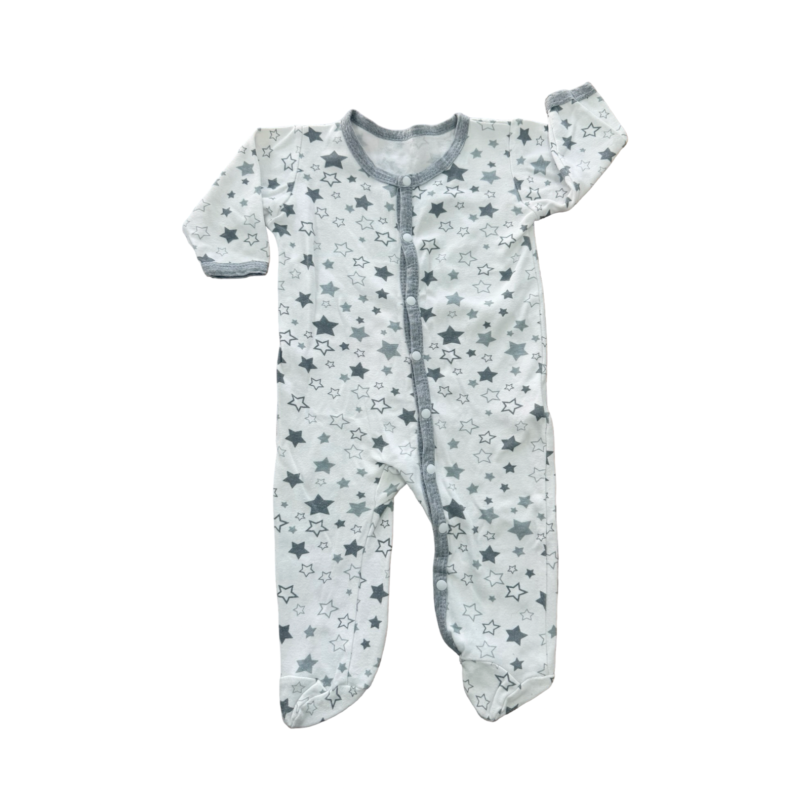 9-12M White & Grey Star Snapper Babygrow - Popcandy