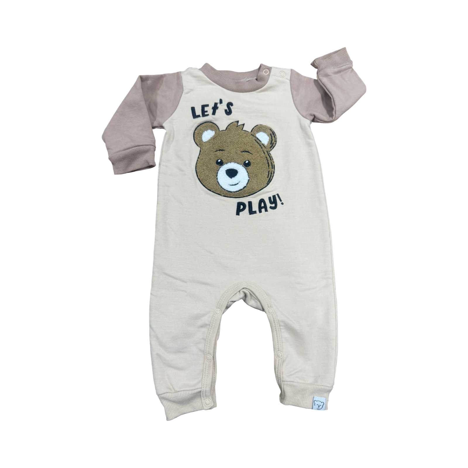 0-3M Beige & Brown Bear Winter Onesie - OneTwoThree