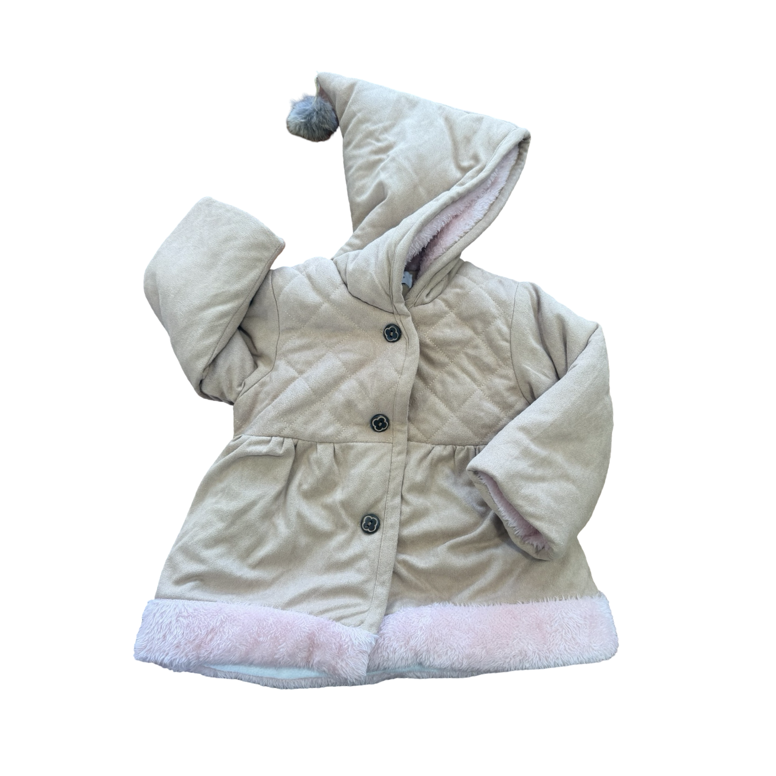 3-4Y Beige & Pink Puffer Jacket with Cute Pointy Hood - emmy & belle