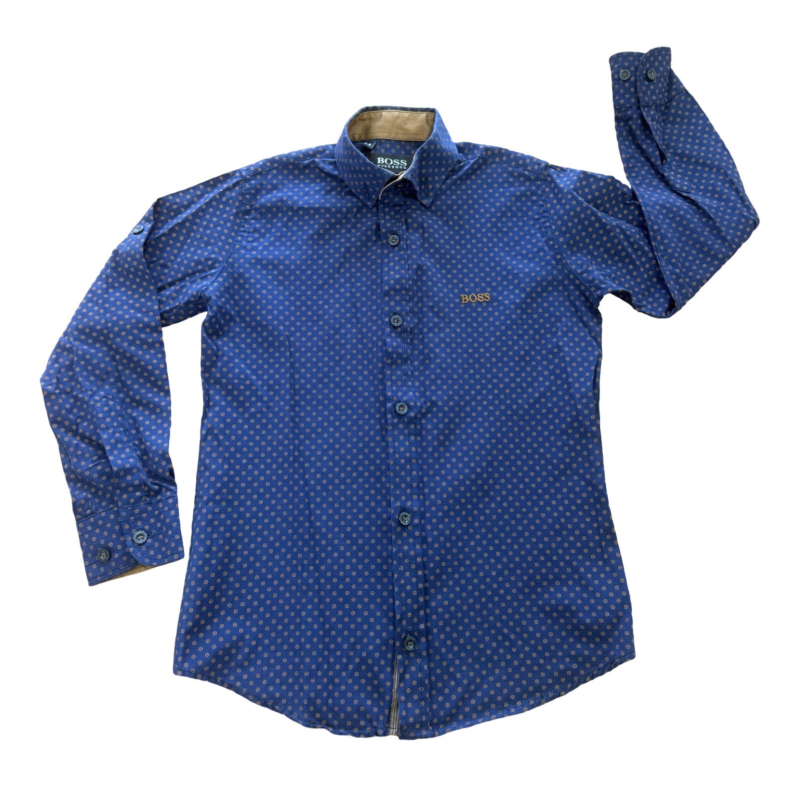 5-6Y Navy & Brown Formal Buttoned Collar Shirt - Hugo Boss