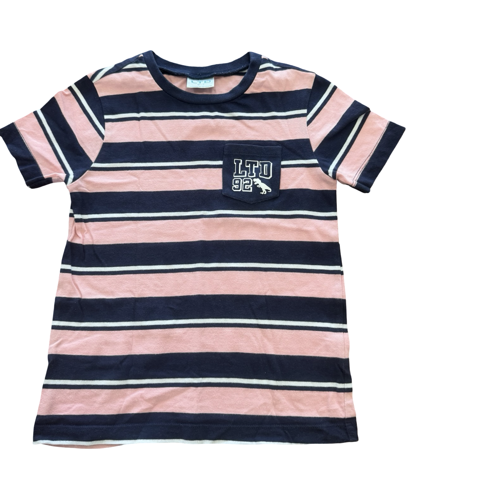 6-7Y Pink & Navy Stripe T-Shirt with Pocket - LTD