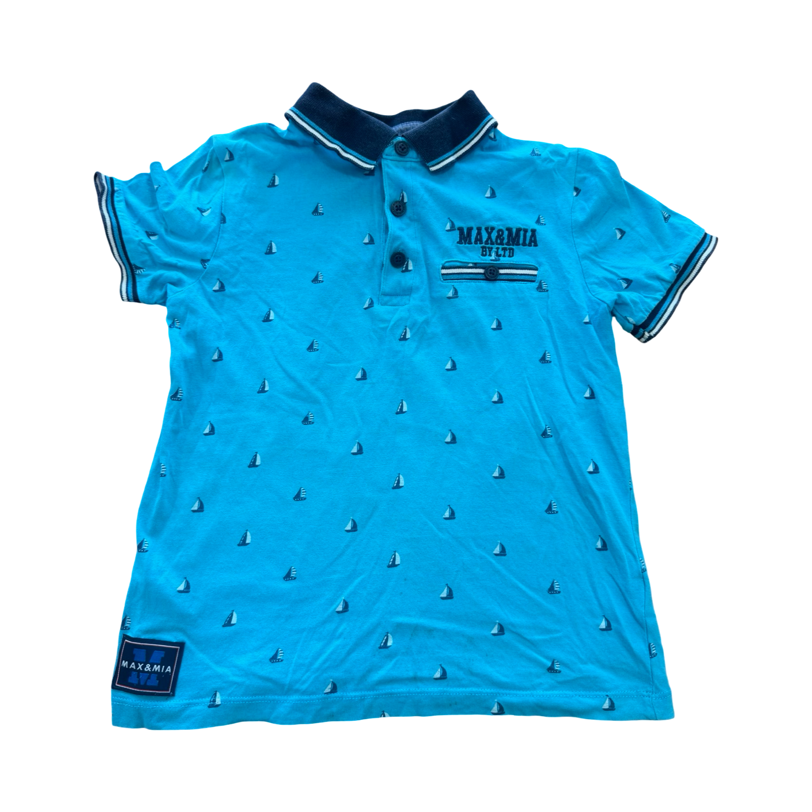 6-7Y Blue Sailboat Golf Shirt - Max & Mia
