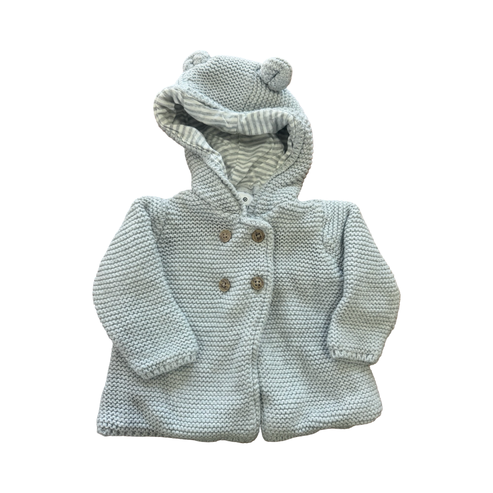 3-6M Grey Knitted Double Breasted Jacket with Hoodie - Target