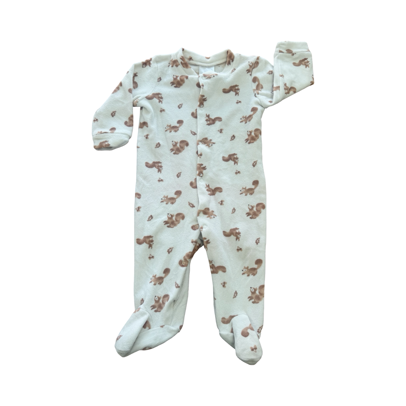 3-6M White Squirrel Fleece Onesie - Cuddlesome