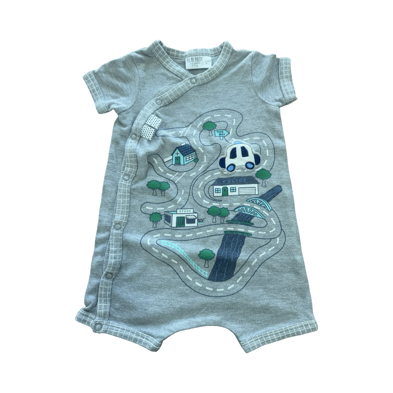 3-6M Grey Road & Car Romper - Real Baby