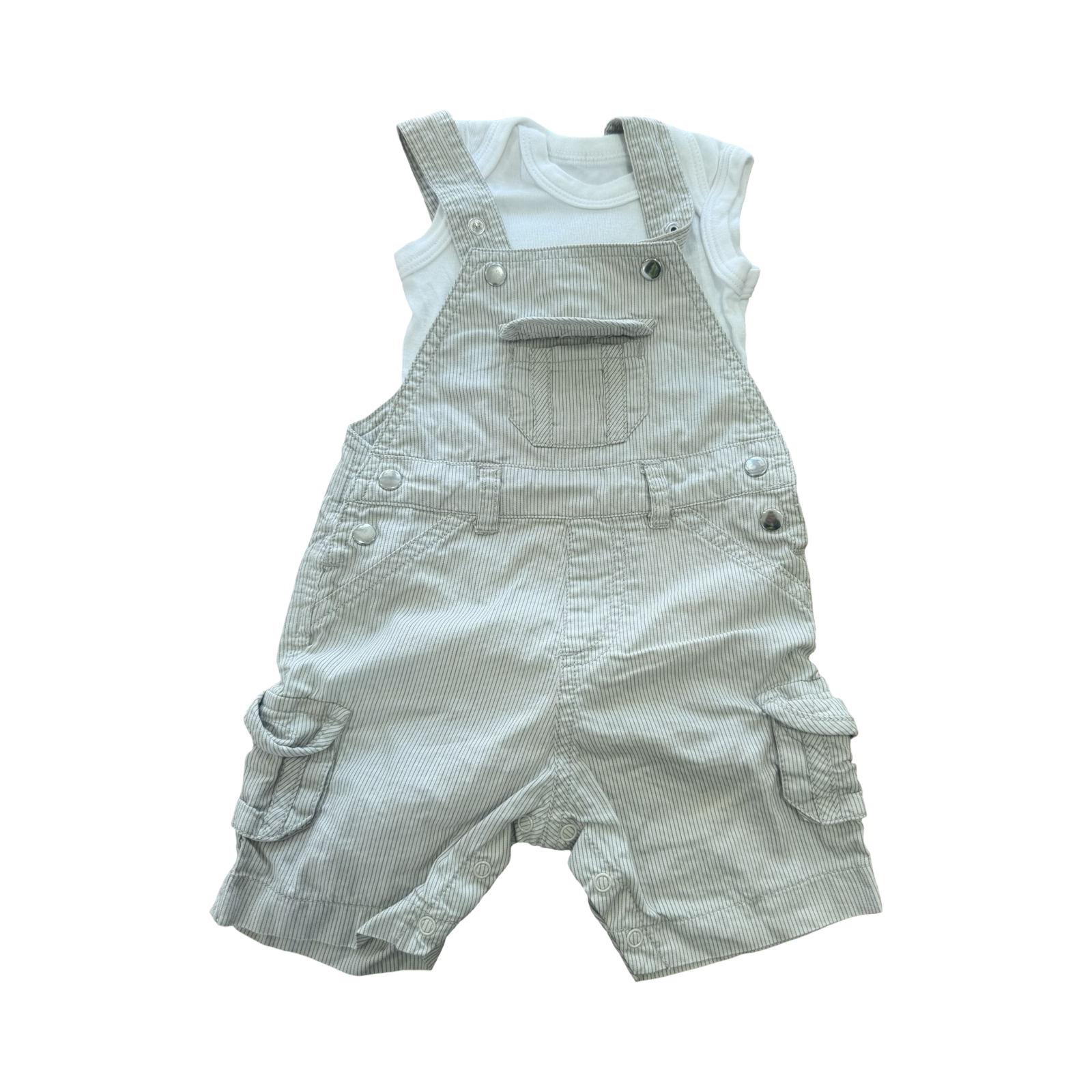 3-6M Stripe Dungaree with White Cotton Bodysuit - Woolworths
