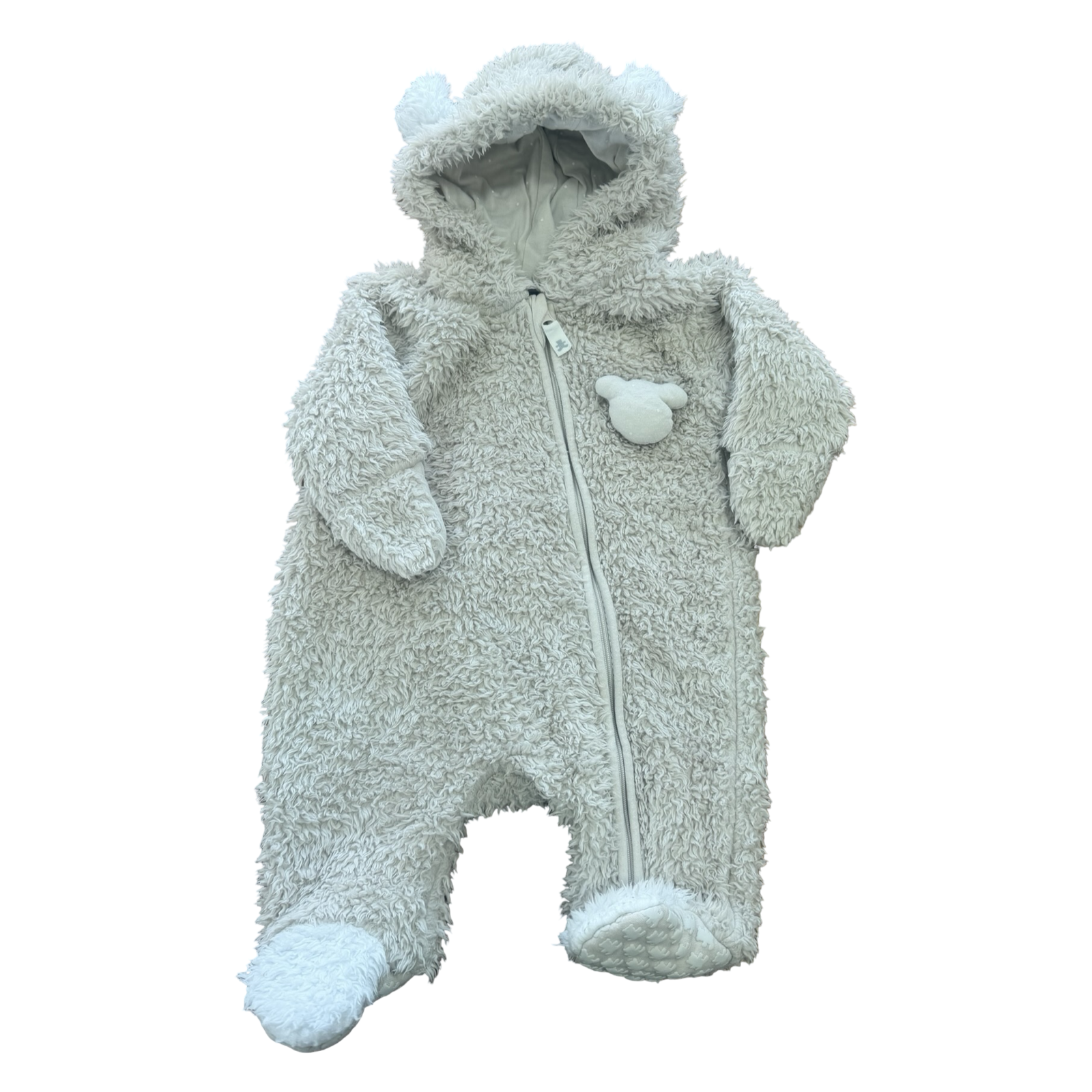 Newborn Grey Bear Fleece Hooded Onesie - Woolworths