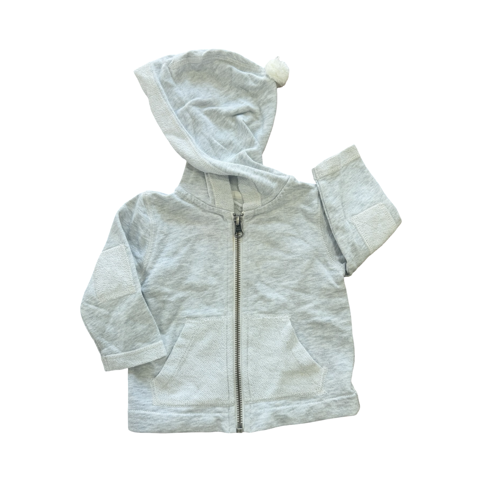 3-6M Grey Melange Zipp Jacket with Hoodie and Pom Pom - Country Road