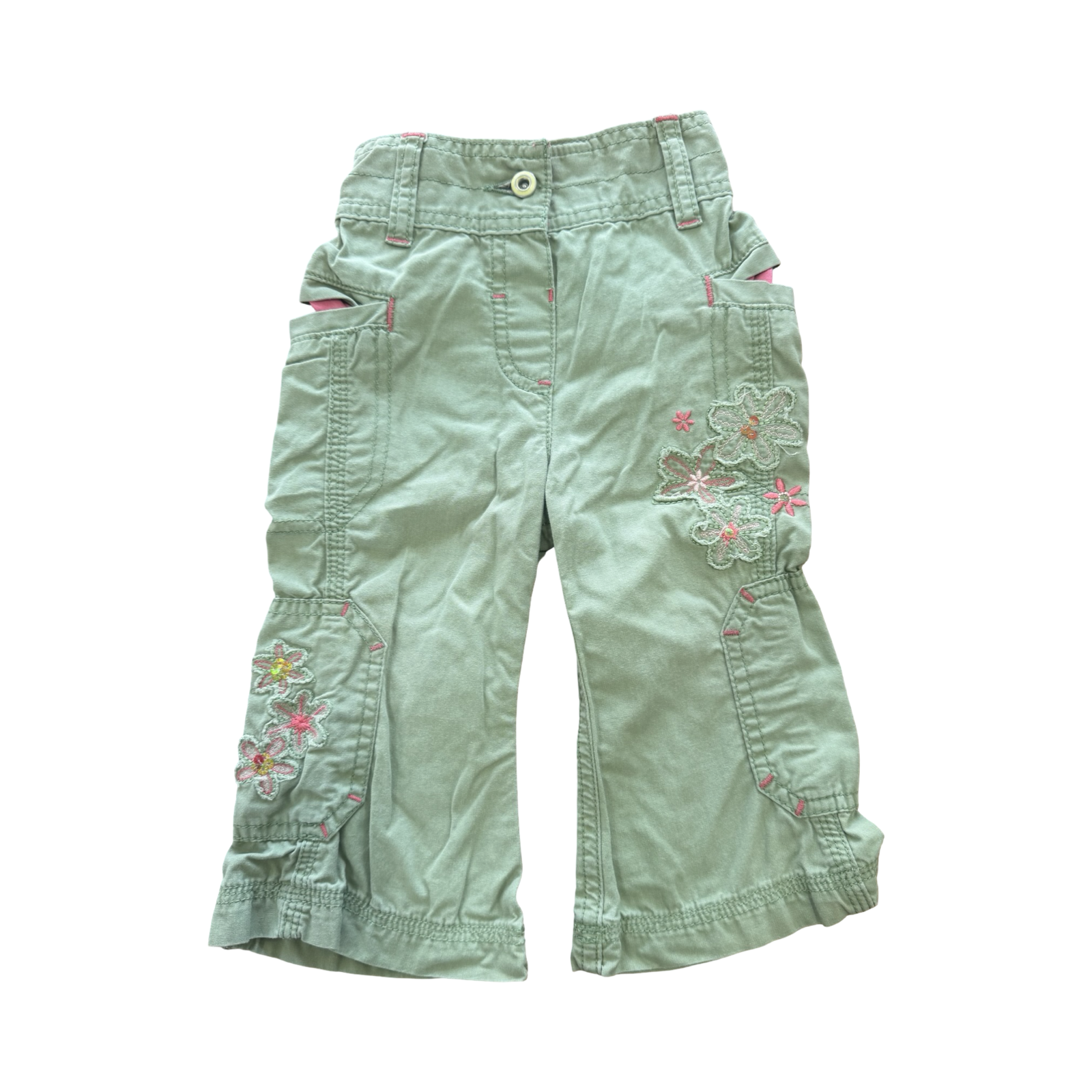 9-12M Pink & Green Floral Cargo Style Pants - Marks & Spencer