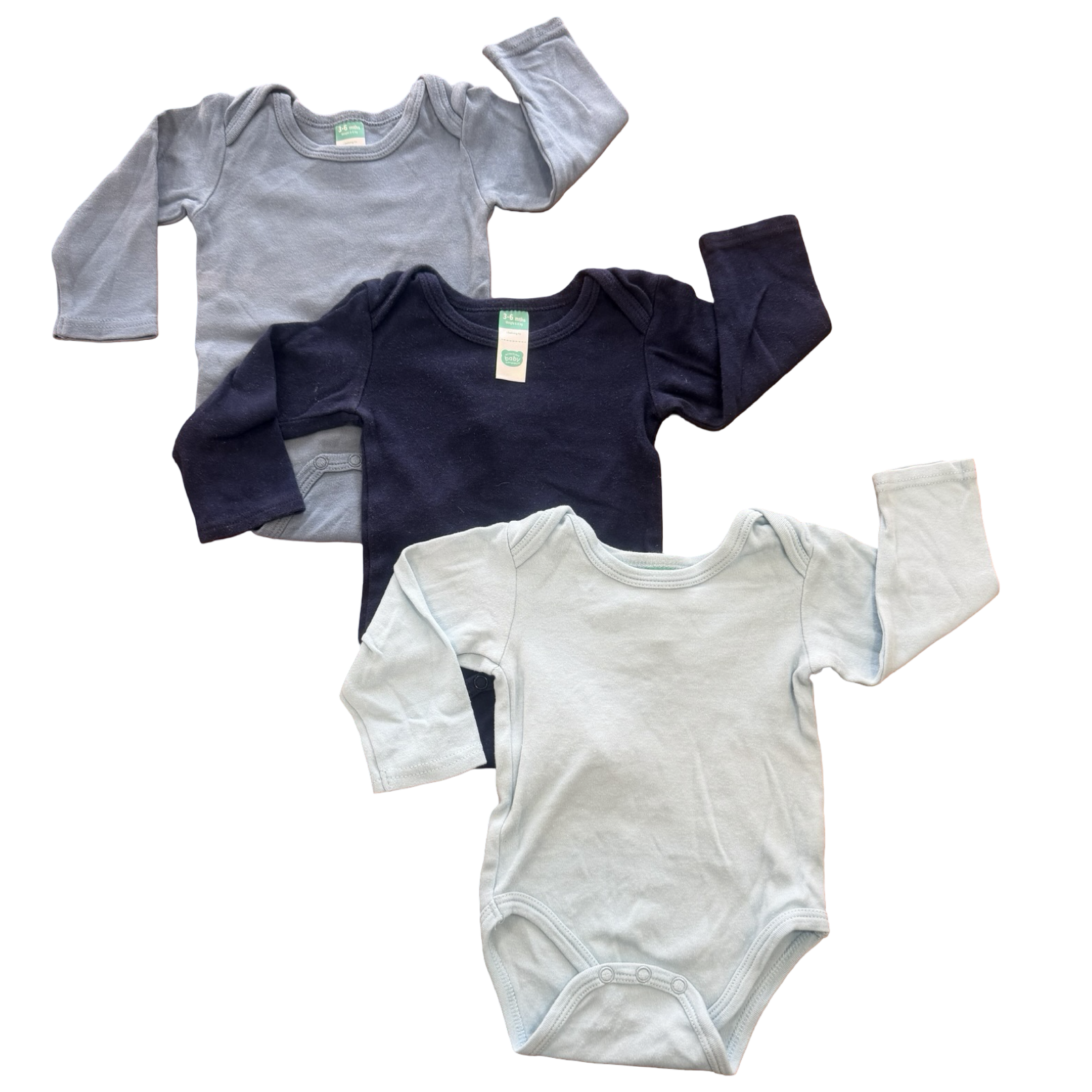 3-6M 3pc Long Sleeve Bodysuits Blue - Ackermans