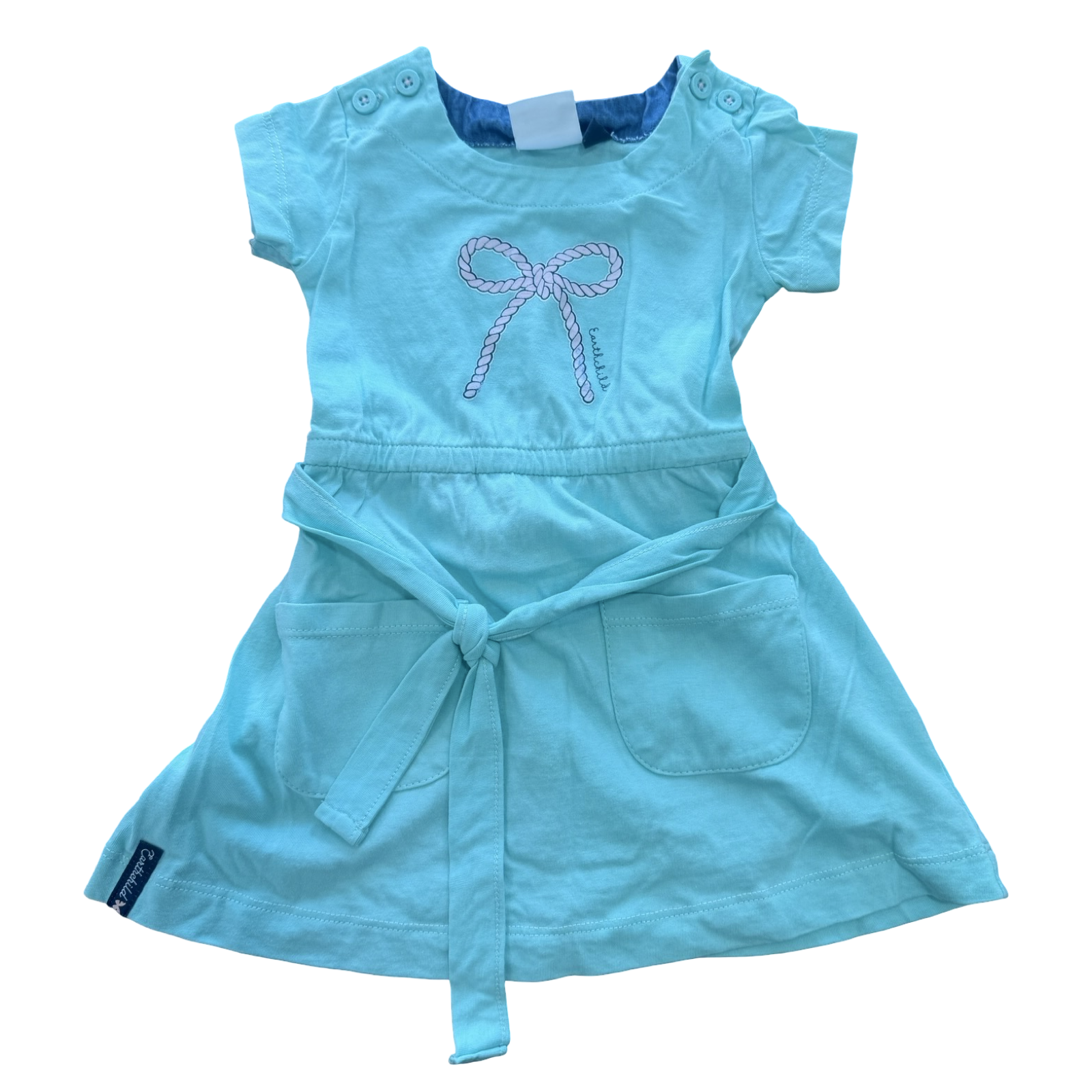 6-12M Green Aqua Cute Dress with Pockets - Earthchild