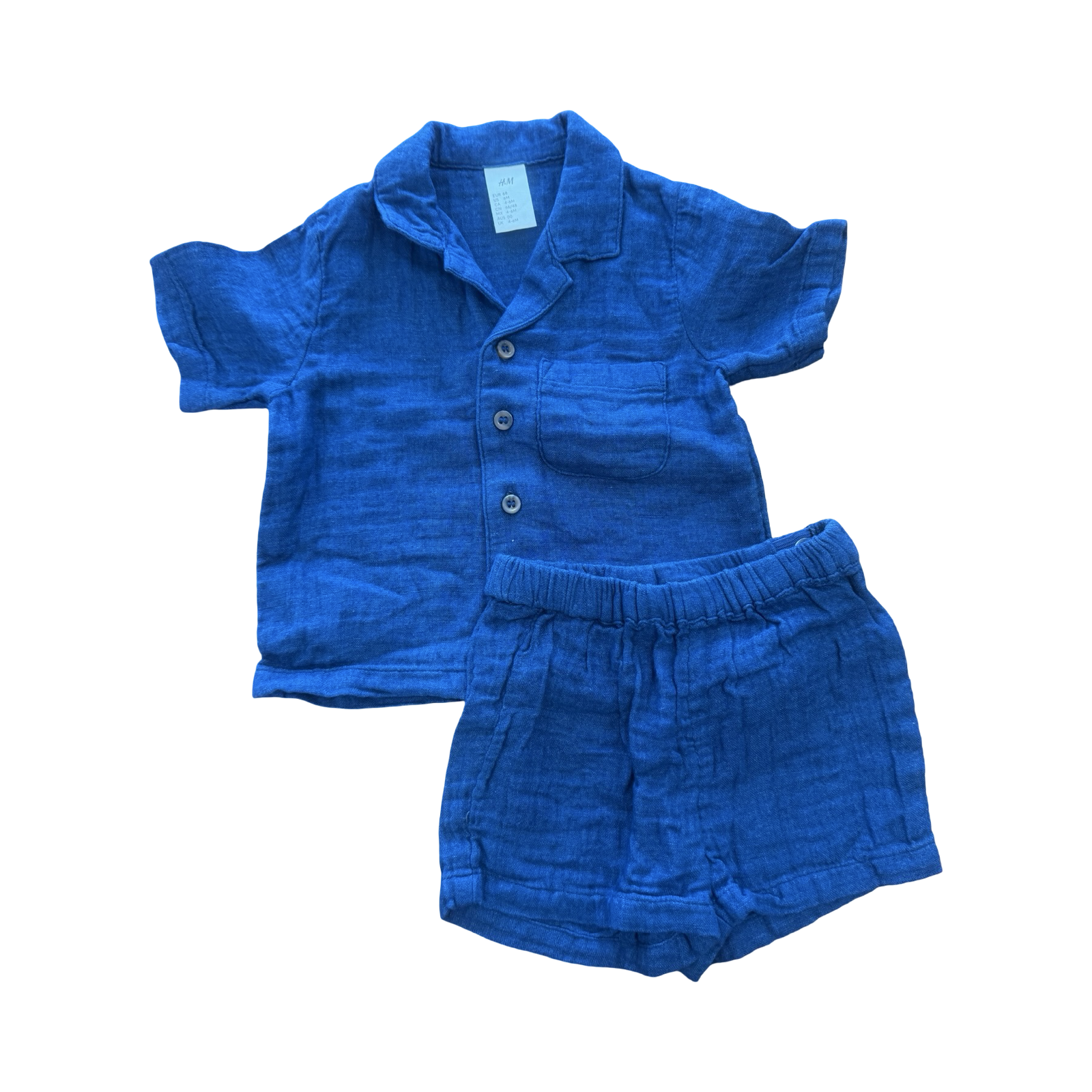 4-6M Navy Cotton Short Buttoned and Collar Shirt with Shorts - H & M
