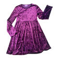 11-12Y Burgandy Long Sleeve Velour Dress - Pink Angel