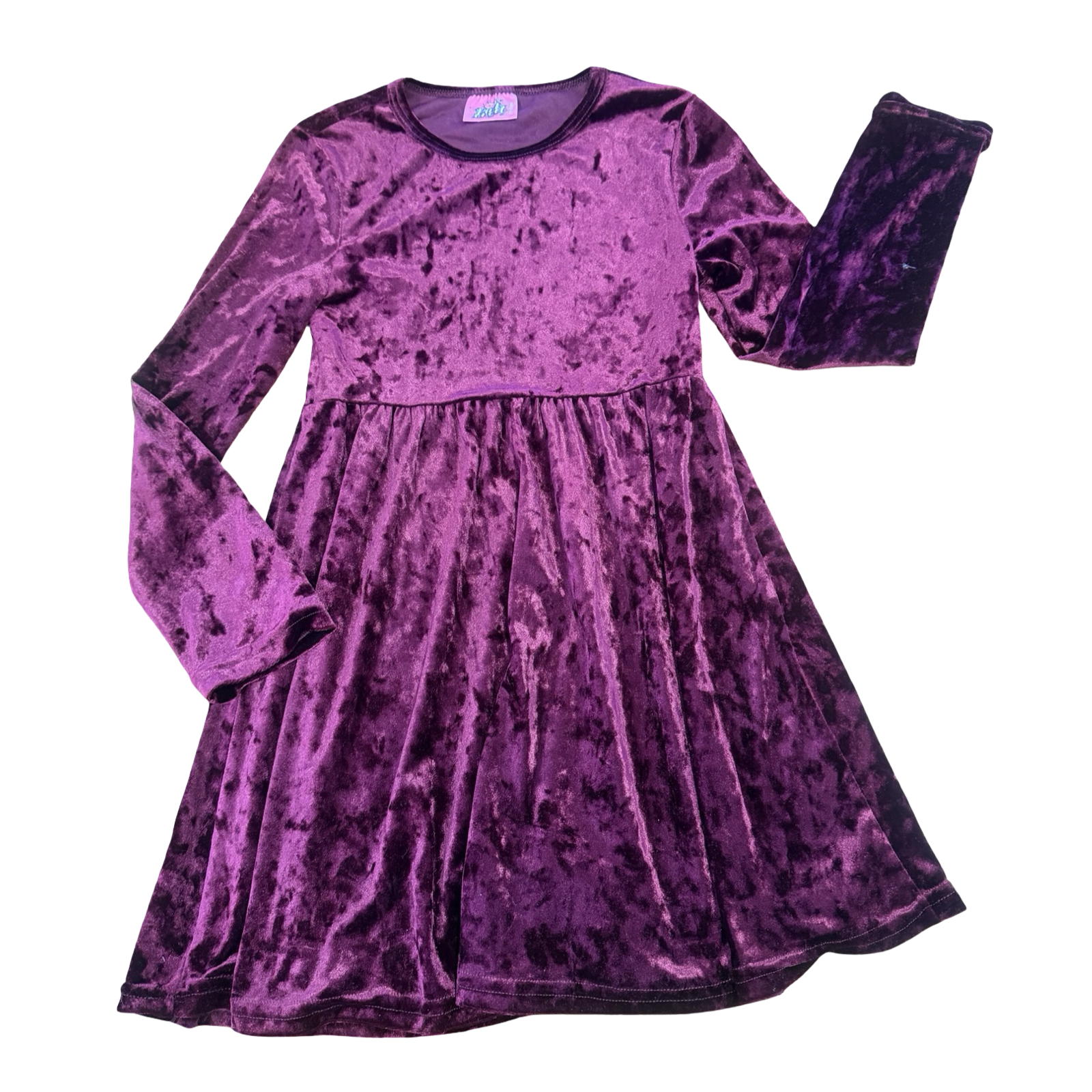 11-12Y Burgandy Long Sleeve Velour Dress - Pink Angel
