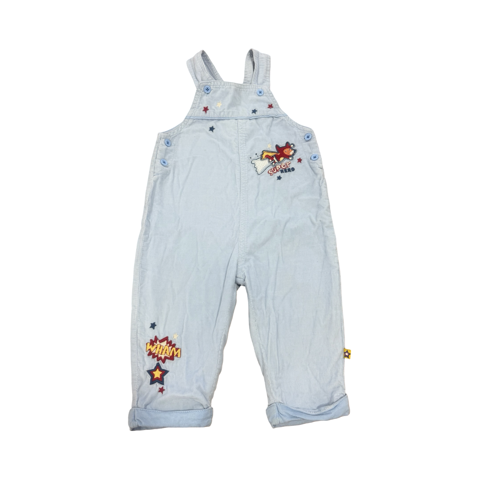 9-12M Light Blue Corduroy Super Hero Dungaree - Aams Baby