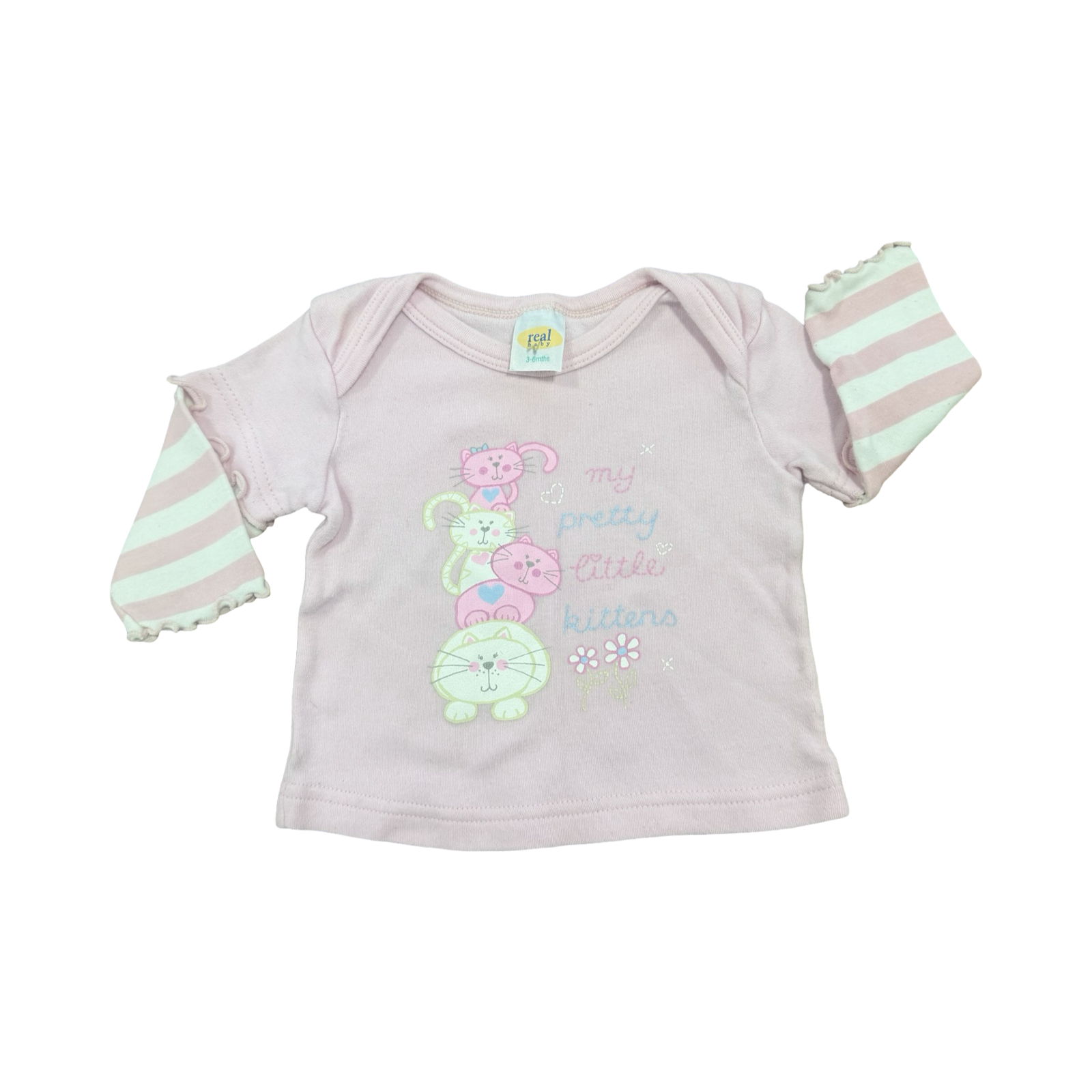 3-6M Pink Kittens Long Sleeve Top - Real Baby