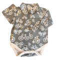 3-6M Green Bicycle Collared Bodysuit - Kapas