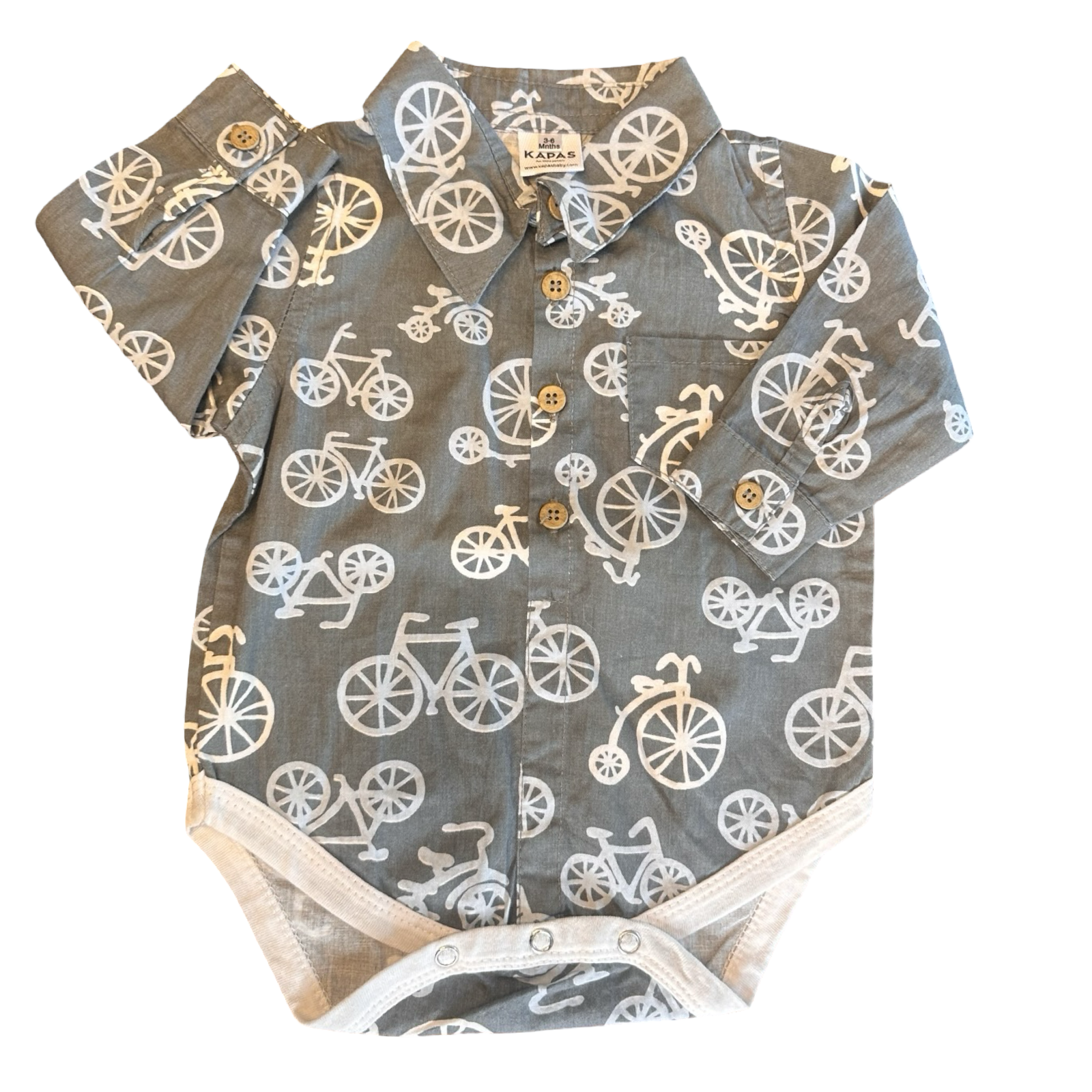 3-6M Green Bicycle Collared Bodysuit - Kapas